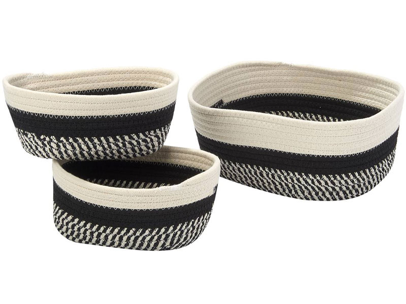 3pc Basket Storage Bin Set with Rope Detail Small