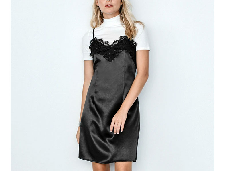 Women's Black Slip Lace Dress