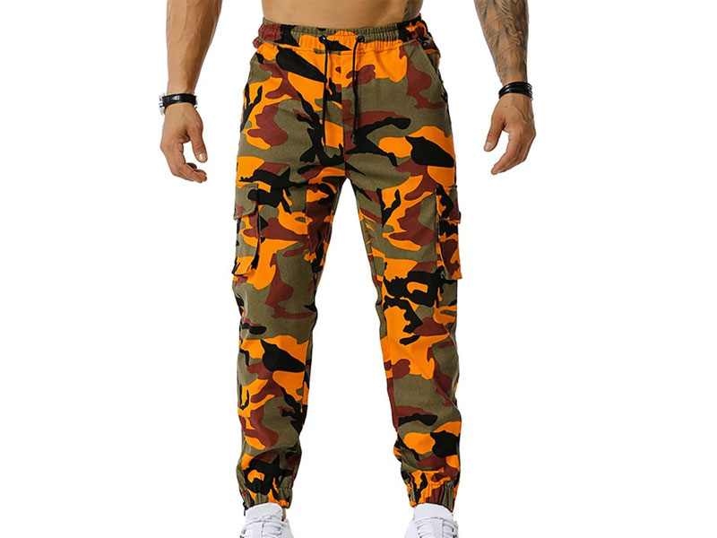 Men's Camo Print Multi-pocket Drawstring Cargo Pants