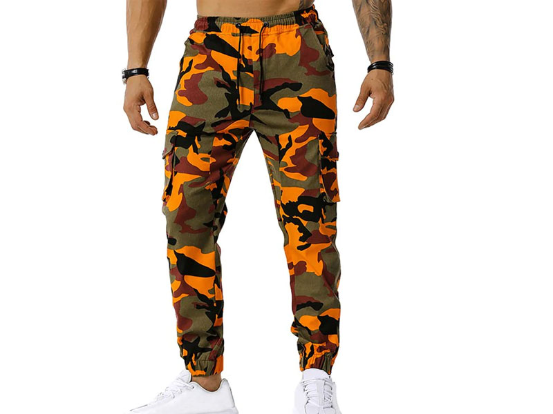 Men's Camo Print Multi-pocket Drawstring Cargo Pants