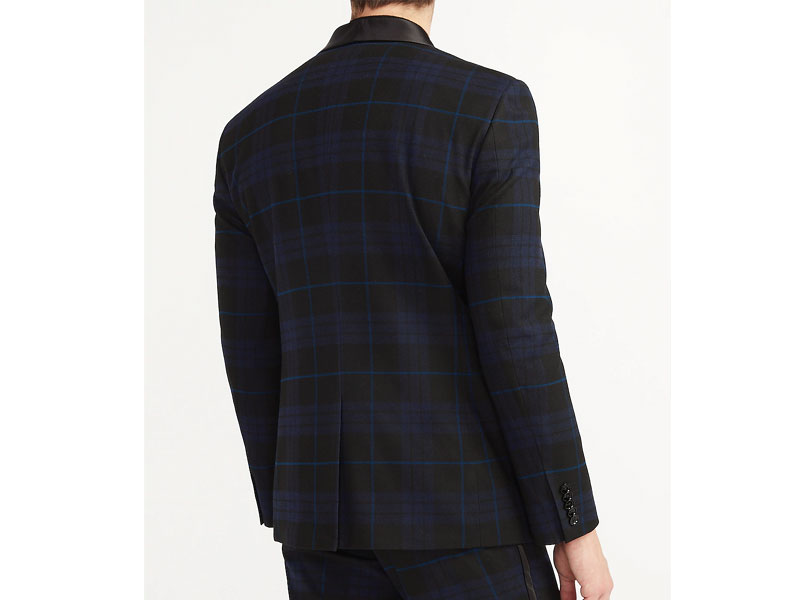 Men's Slim Black Tartan Plaid Tuxedo Jacket