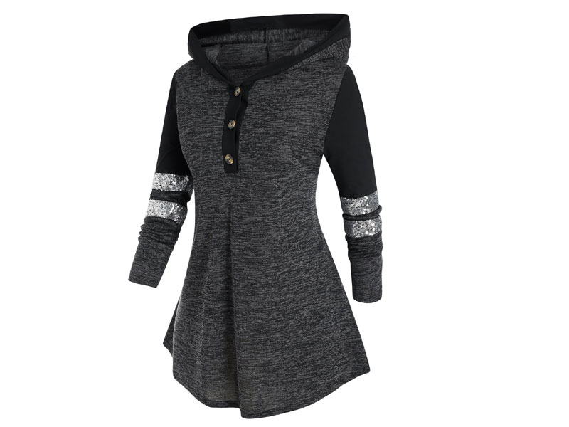 Women's Plus Size Two Tone Hooded Sequined T Shirt