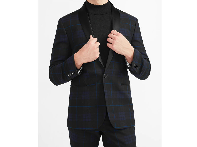 Men's Slim Black Tartan Plaid Tuxedo Jacket