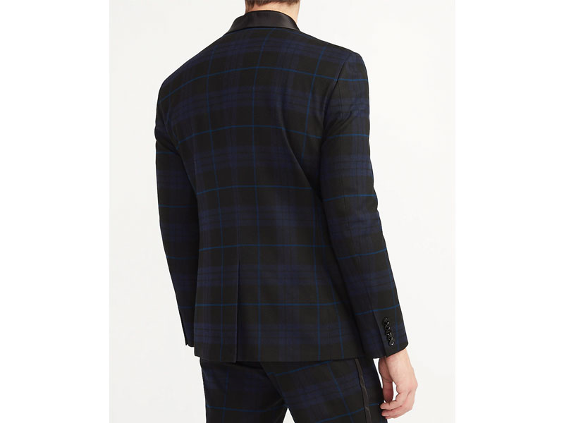 Men's Slim Black Tartan Plaid Tuxedo Jacket