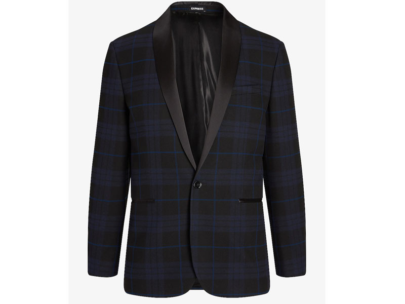 Men's Slim Black Tartan Plaid Tuxedo Jacket