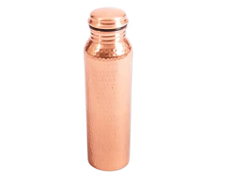 Handcrafted Mexican Copper Bottle Gleaming Pebbles