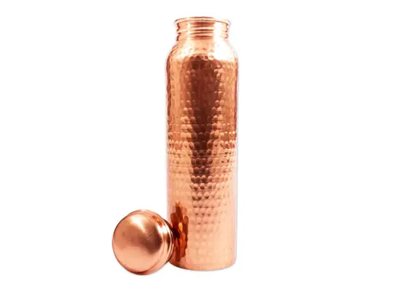 Handcrafted Mexican Copper Bottle Gleaming Pebbles