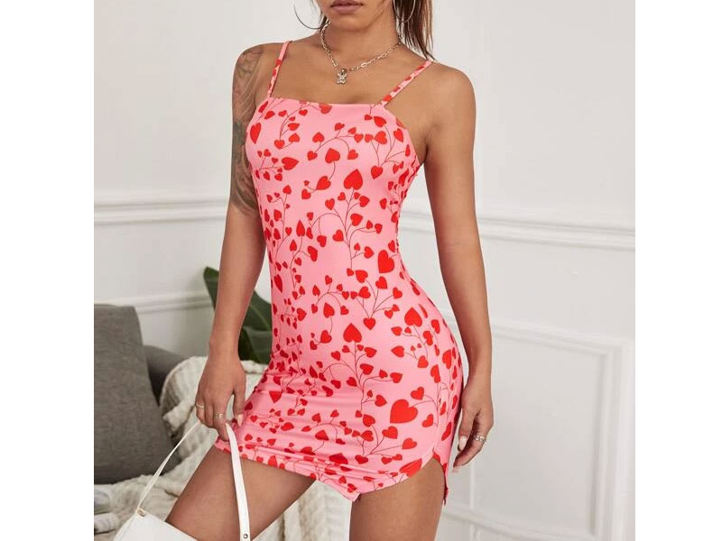 Women's Shein Allover Heart Print Bodycon Dress