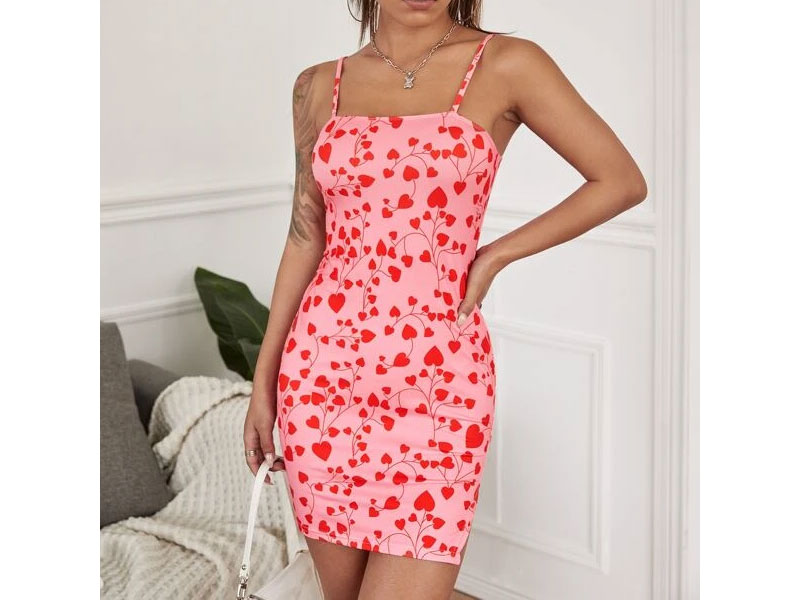 Women's Shein Allover Heart Print Bodycon Dress