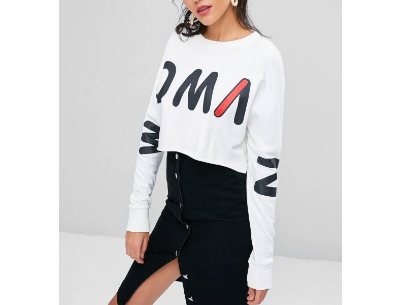 Women's Cropped Graphic Sweatshirt White L