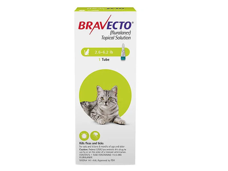 Bravecto Spot-On For Small Cats 2.6 lbs 6.2 lbs (Green) Expiry Jul 2021