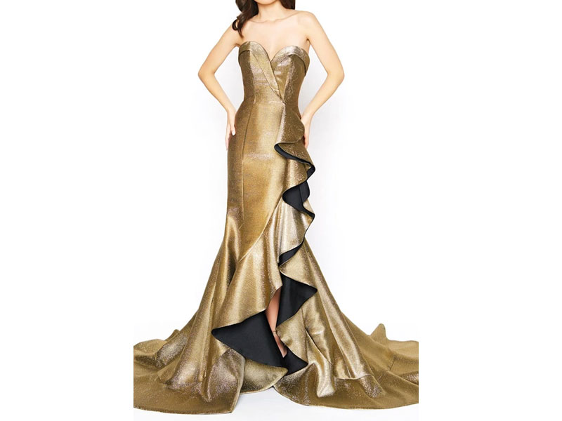 Women's Mac Duggal Metallic Strapless Ruffled Trumpet Dress