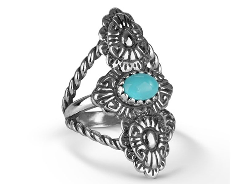 American West Jewelry Women's Sterling Silver Turquoise Concha Rope Ring