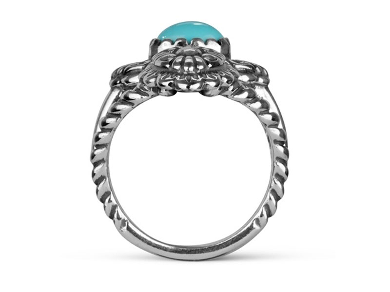 American West Jewelry Women's Sterling Silver Turquoise Concha Rope Ring