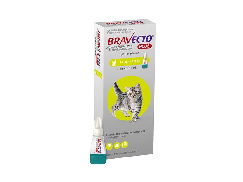 Bravecto Plus For Small Cats 112 mg (2.6 to 6.2 lbs) Green Expiry July 2021