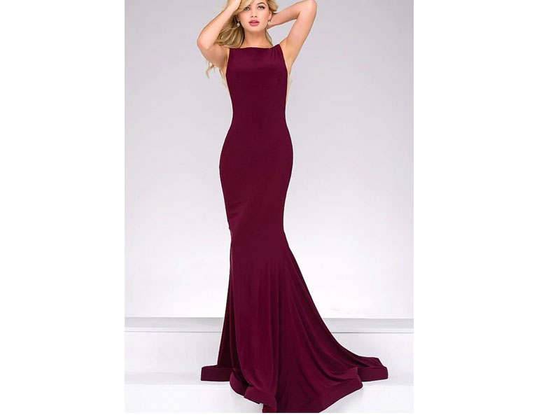 Women's Jovani Open Back Long Jersey Dress