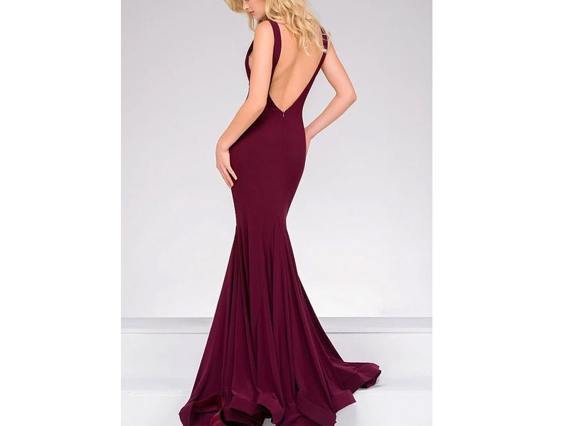 Women's Jovani Open Back Long Jersey Dress