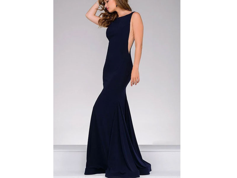 Women's Jovani Open Back Long Jersey Dress