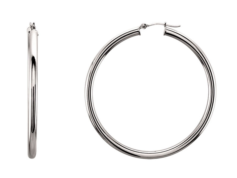 14 Karat White Gold 48mm Hoop Earrings For Women