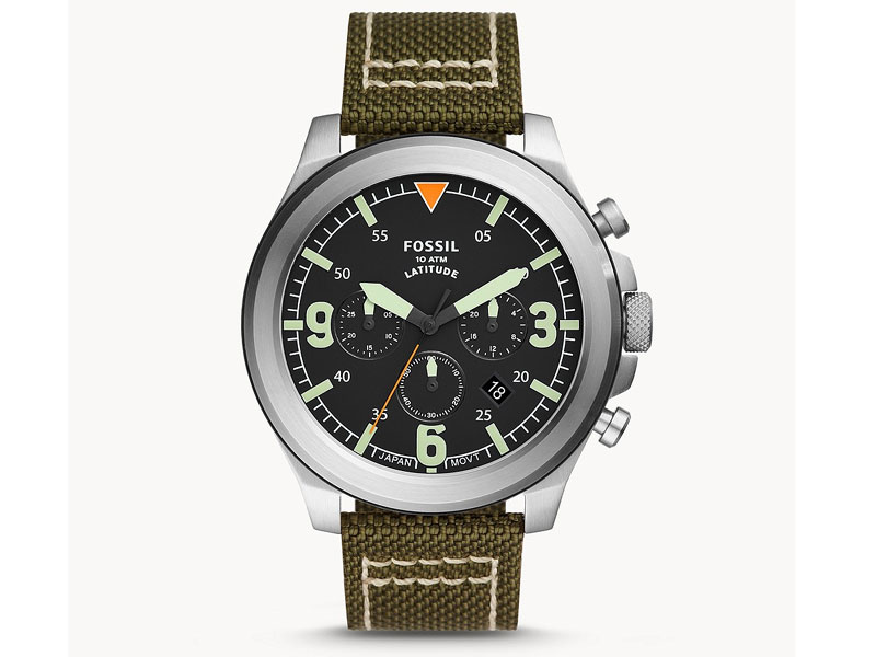 Fossil Latitude Chronograph Olive Nylon Watch For Men