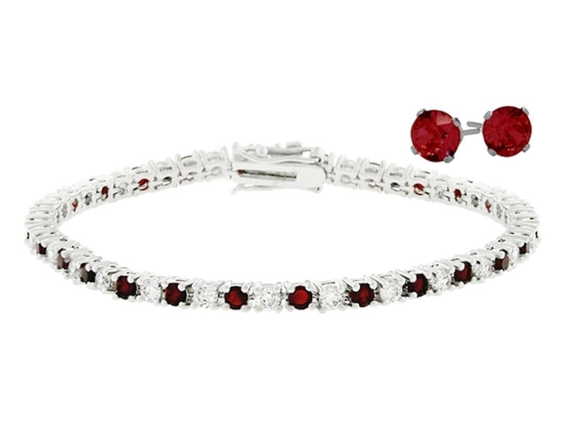 Ladies 10 Carat Created Ruby Tennis Bracelet & Earring Set