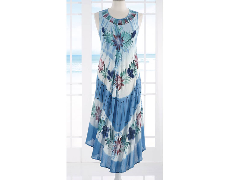Women's Blue Floral Tie-Dye Coverup