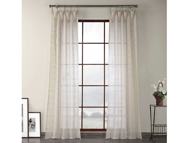 Polaris Tan Patterned Linen Sheer Curtain