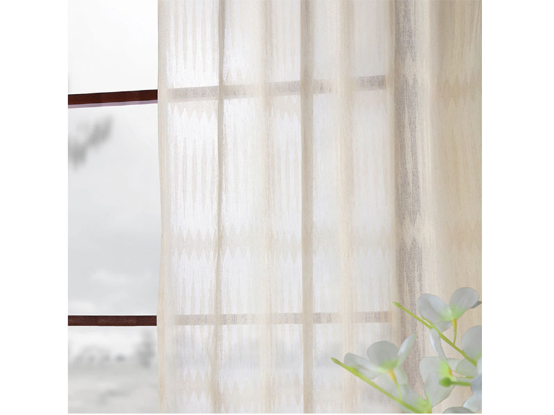 Polaris Tan Patterned Linen Sheer Curtain