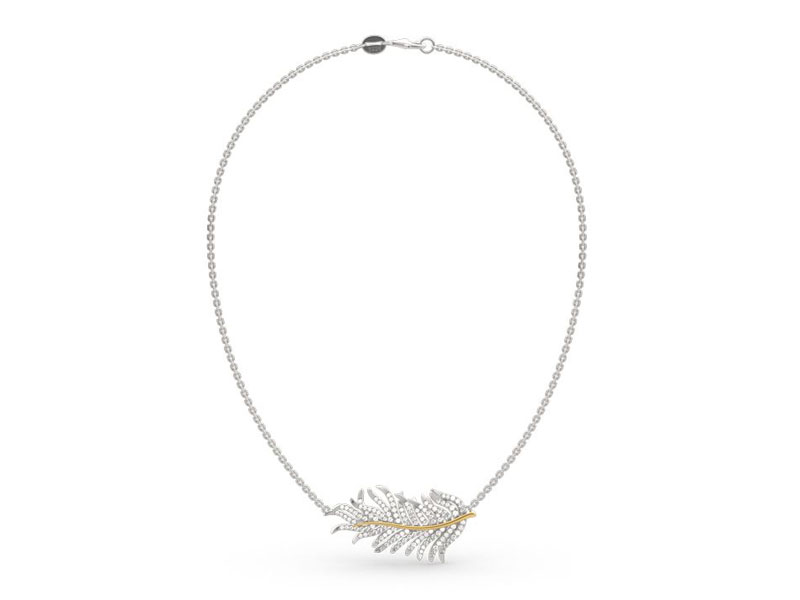 Women's Jeulia Two Tone Feather Sterling Silver Necklace