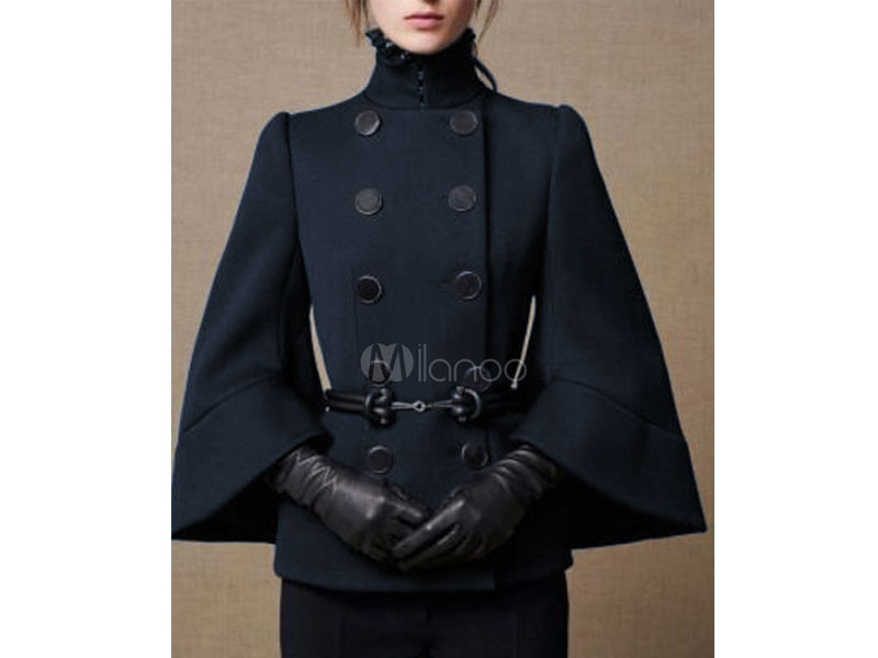 Military Coat Double Breasted Buttons Cape Poncho For Women