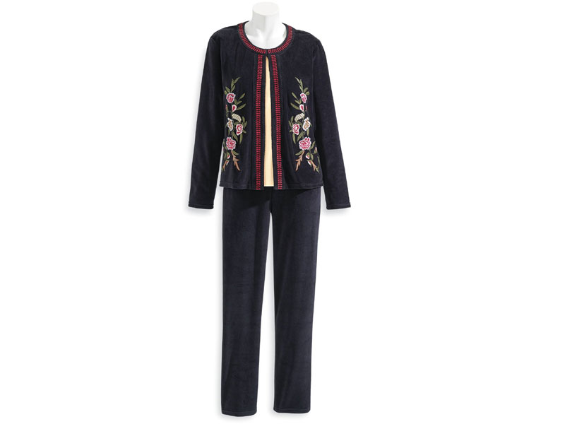 Women's Embroidered Velour Jacket & Pants Set