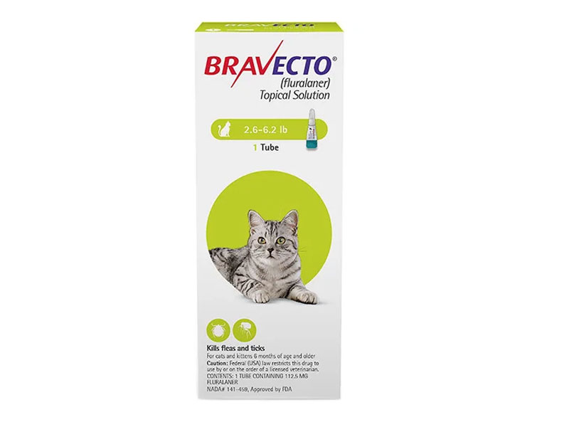 Bravecto Spot-On for Small Cats 2.6 lbs - 6.2 lbs (Green) Expiry Jul 2021
