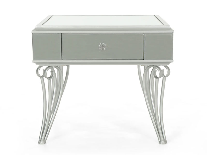 Mamie Modern Mirrored Accent Table With Drawer Tempered Glass