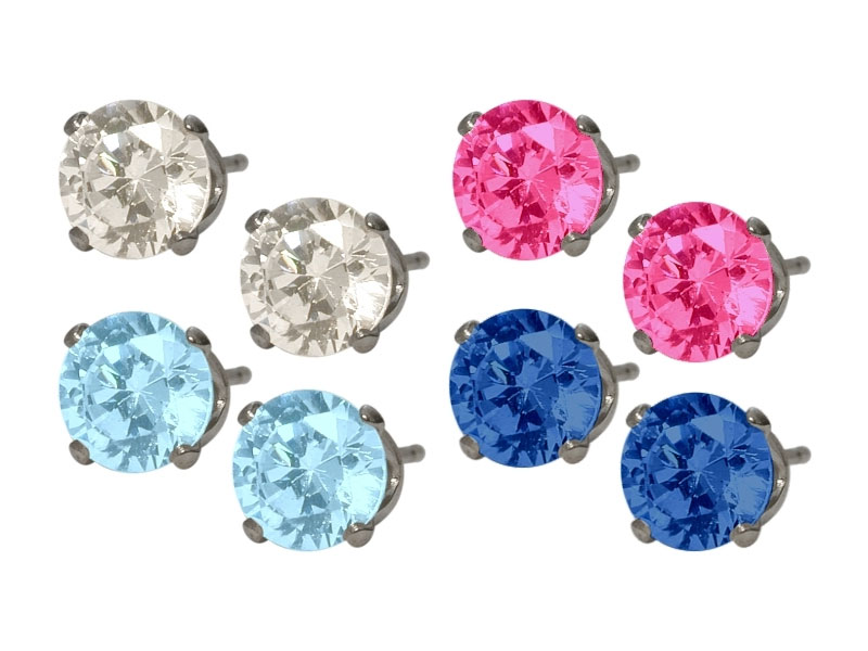 Women's Genuine Sterling Silver 4 Pairs Of Swarovski Elements Stud Earrings