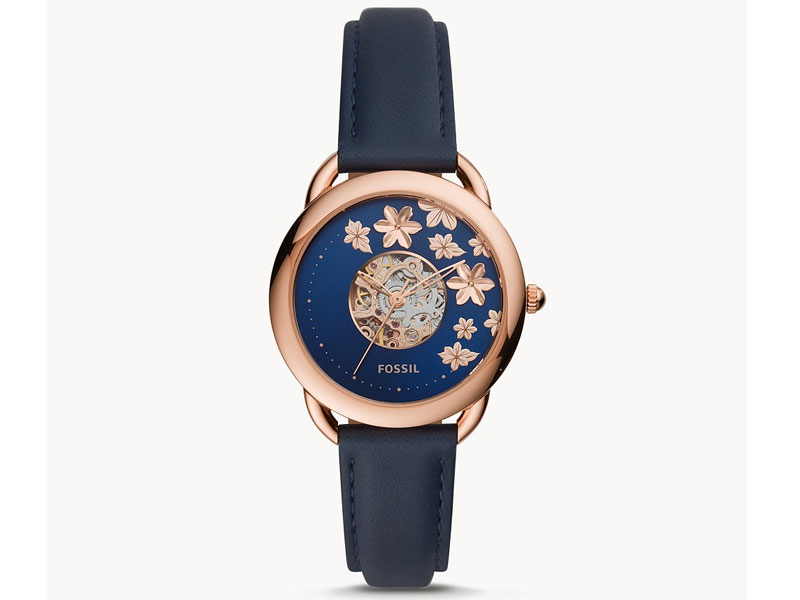 Fossil Tailor Automatic Blue Leather Watch For Women