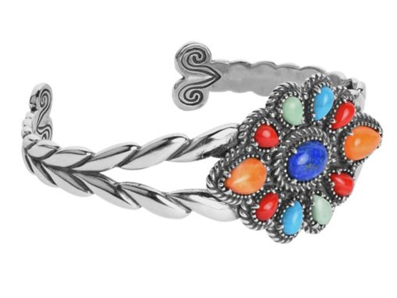 American West Jewelry Women's Sterling Silver Multi-Color Gemstone Cuff Bracelet