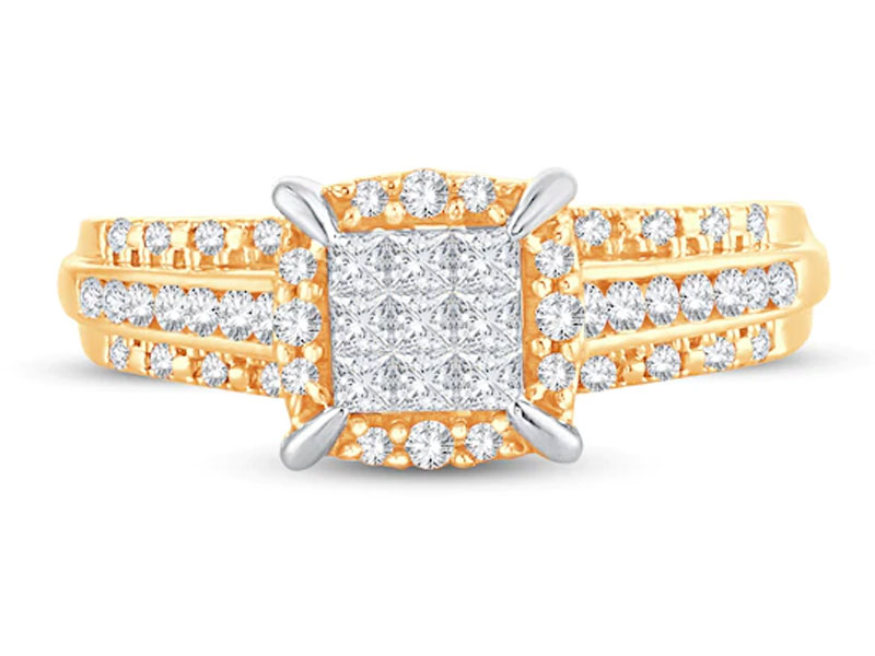 Women's Multi-Diamond Engagement Ring 1/2 ct tw Princess/Round 10K Yellow Gold