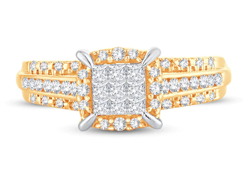 Women's Multi-Diamond Engagement Ring 1/2 ct tw Princess/Round 10K Yellow Gold