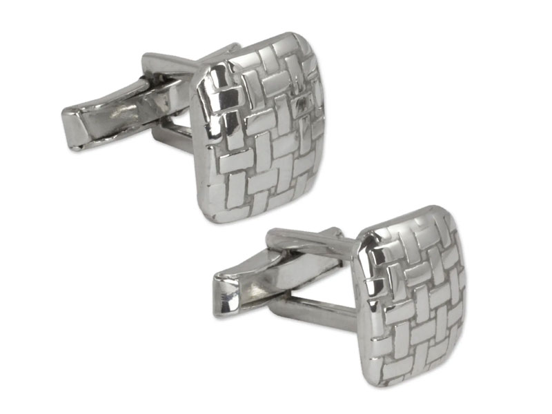 Mexican Taxco Silver Artisan Crafted Cufflinks Seri Weaving