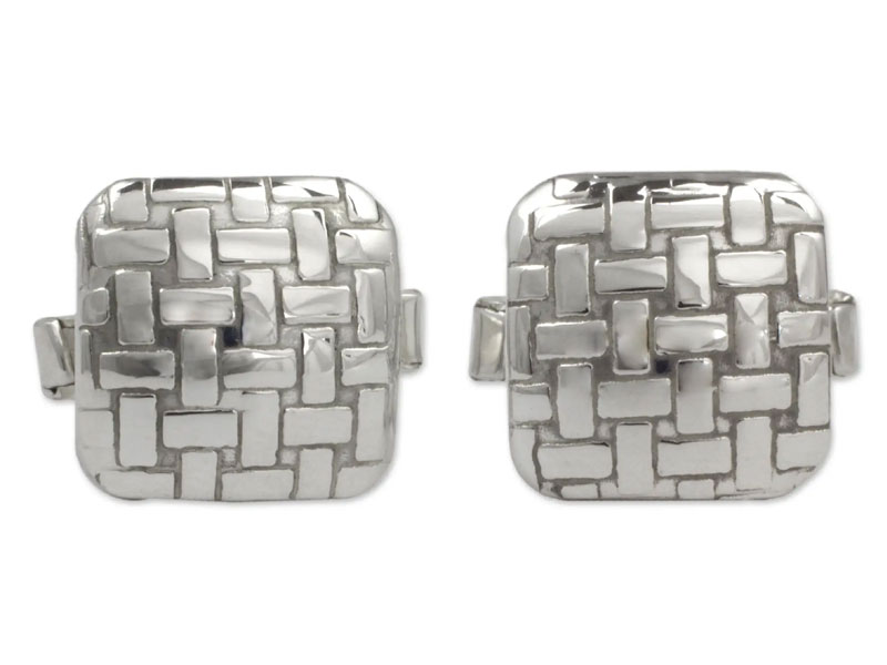 Mexican Taxco Silver Artisan Crafted Cufflinks Seri Weaving