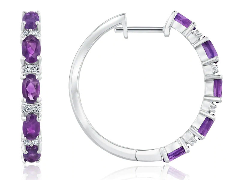 Women's Amethyst and Created White Sapphire Hoop Earrings