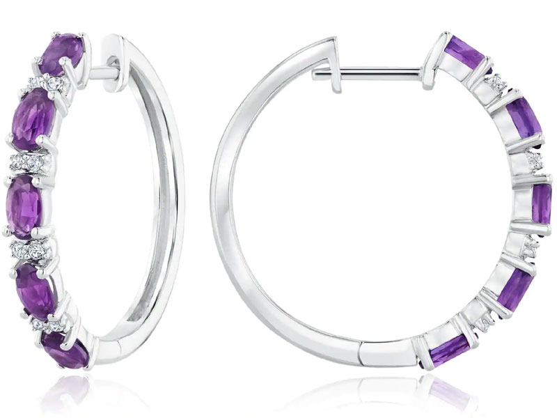 Women's Amethyst and Created White Sapphire Hoop Earrings