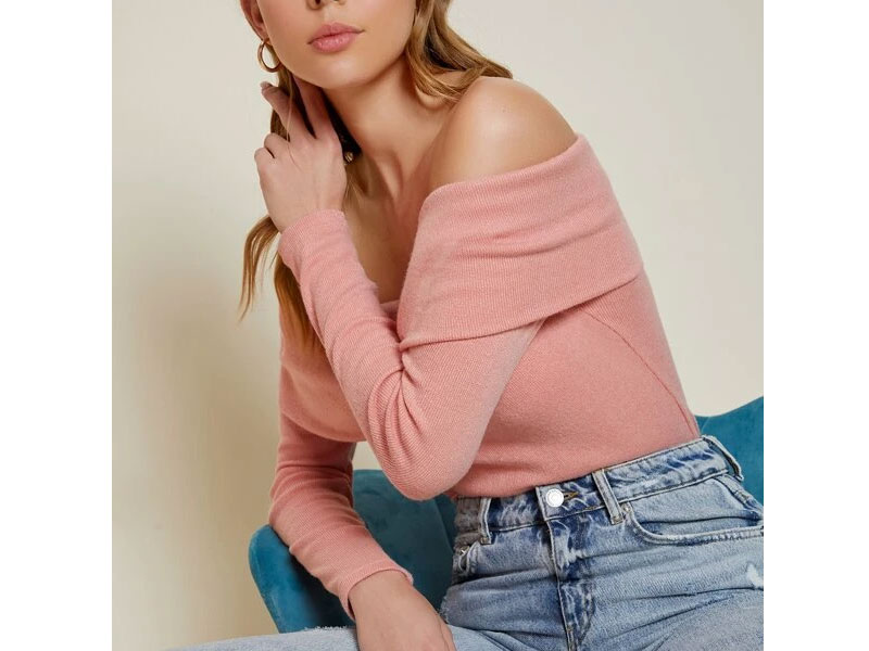 Women's Shein Foldover Off-the-Shoulder Long Sleeve Tee