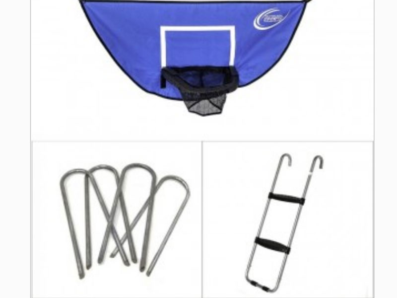 Trampoline Accessory Kit With Basketball Game Windstakes & Wide Step Ladder