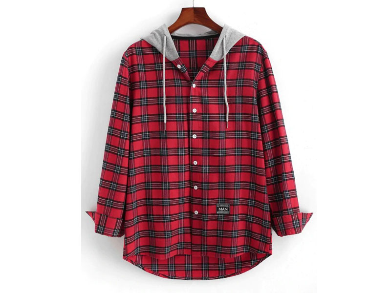 Women's Colorblock Hooded Plaid Shirt Red S