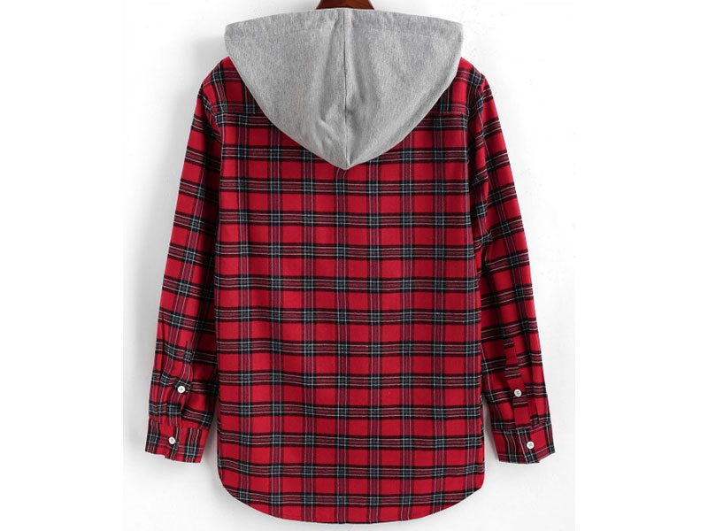 Women's Colorblock Hooded Plaid Shirt Red S