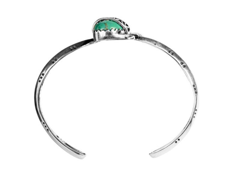 American West Jewelry Women's Sterling Silver Green Feather Band Cuff Bracelet