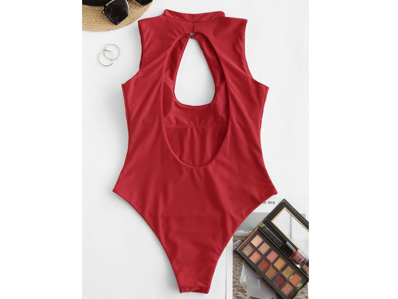 Women's Zaful Keyhole Chinoiserie Frog Fastener One-piece Swimsuit Red Xl