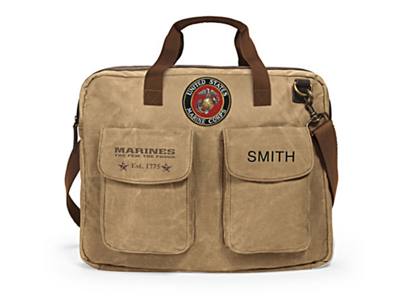 Usmc Personalized Canvas Messenger Tote Bag With Name