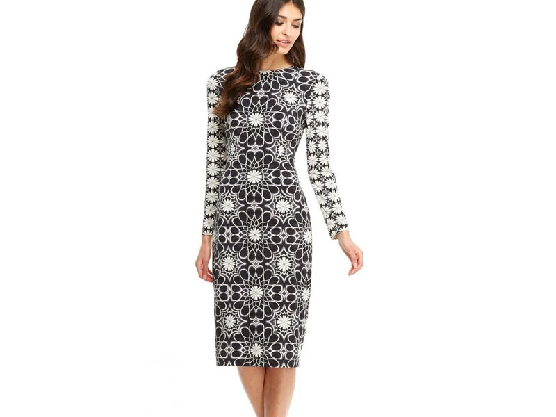 Women's Maggy London G2568m Long Sleeve Multi Print Sheath Dress